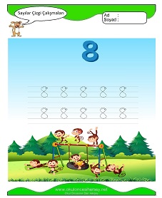 8 Rakamı Çizgi Çalışmaları Çalışma Sayfaları